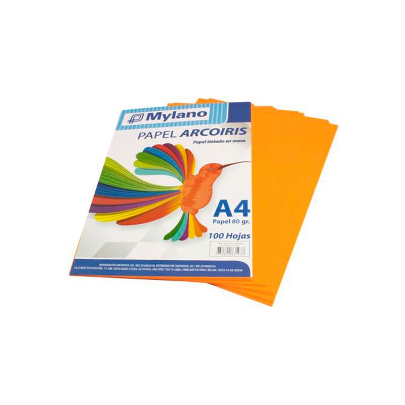 Papel Arco Iris A4 80gr. Paquete X 100 Hojas Naranja_19434