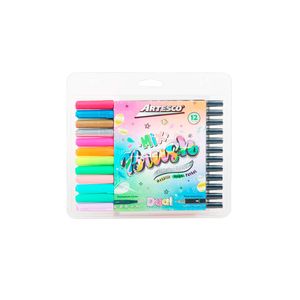 Plumón Dual Brush Mix-Metálico, Neón Y Pastel (Estuche X 12)