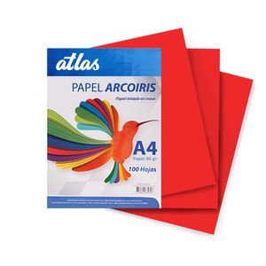 Papel Arco Iris A4 80gr. Paquete X 100 Hojas Rojo