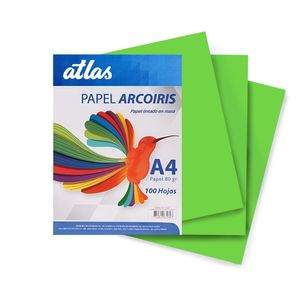 Papel Arco Iris A4 80gr. Paquete X 100 Hojas Verde Claro