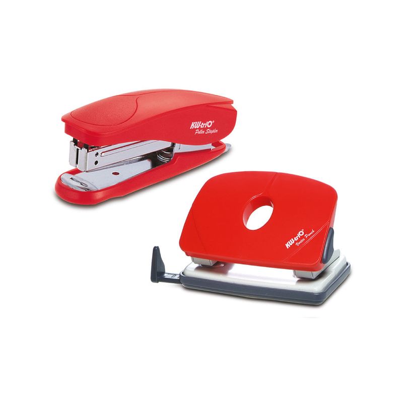 Engrapadora-Pollex-media-tira-y-perforador-smart-rojo