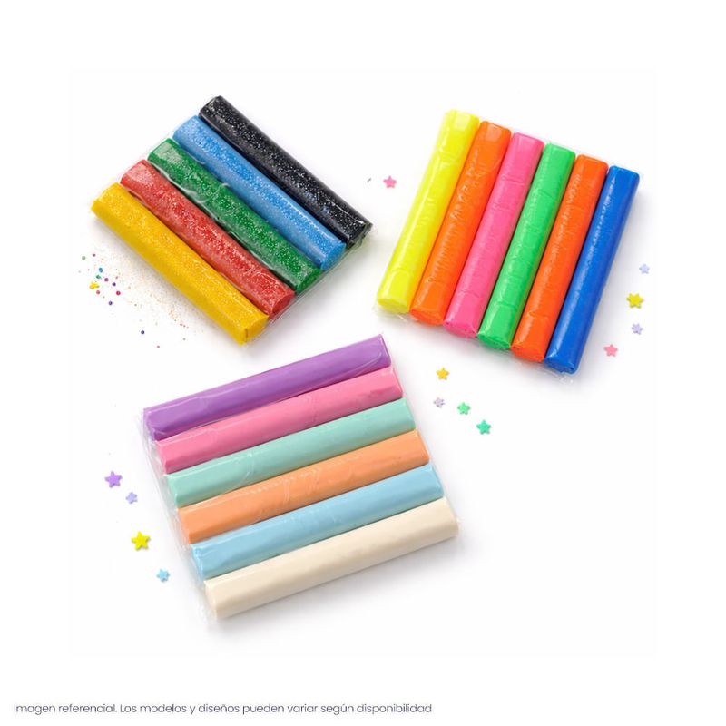 Plastilina Jumbo Fun Mix 270gr. Neón, Pastel, Glitter (Estuche X 18)